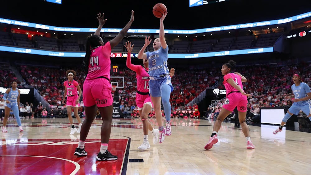 UNC first-year guard Paulina Paris shoots a layup against Louisville. UNC lost 62-55. Photo courtesy of UNC Athletic Communications.