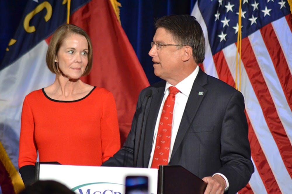 Former Governor&nbsp;Pat McCrory speaks on Election night in November. He was chased down by protestors in Washington, D.C. which caused proposals for a bill to increase security for former governors.&nbsp;