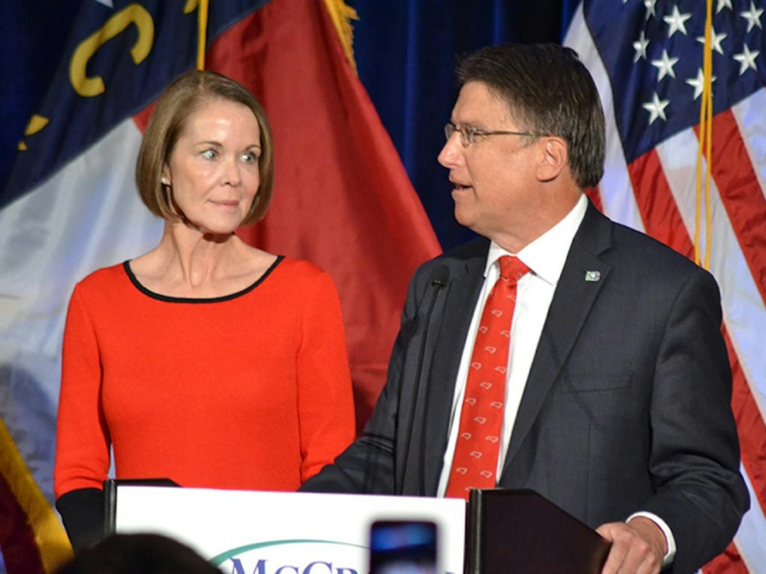 Former Governor&nbsp;Pat McCrory speaks on Election night in November. He was chased down by protestors in Washington, D.C. which caused proposals for a bill to increase security for former governors.&nbsp;