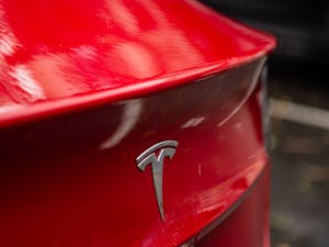 A Tesla Model S electric car pictured on Stadium Dr. on Thursday, Sept. 29, 2022.
