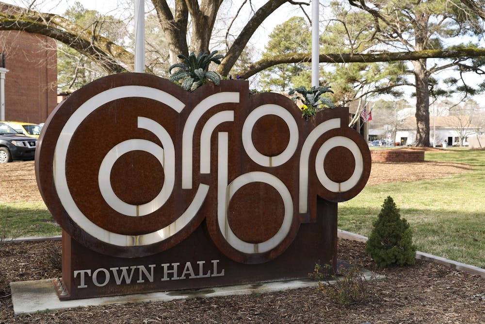 Carrboro Town Hall is located in Carrboro, N.C., pictured here on Wednesday, Jan. 18, 2023. Orange County is planning to use the rest of the Federal American Rescue Plan Act (ARPA) funds towards improving community spaces in Carrboro like Baldwin Park.