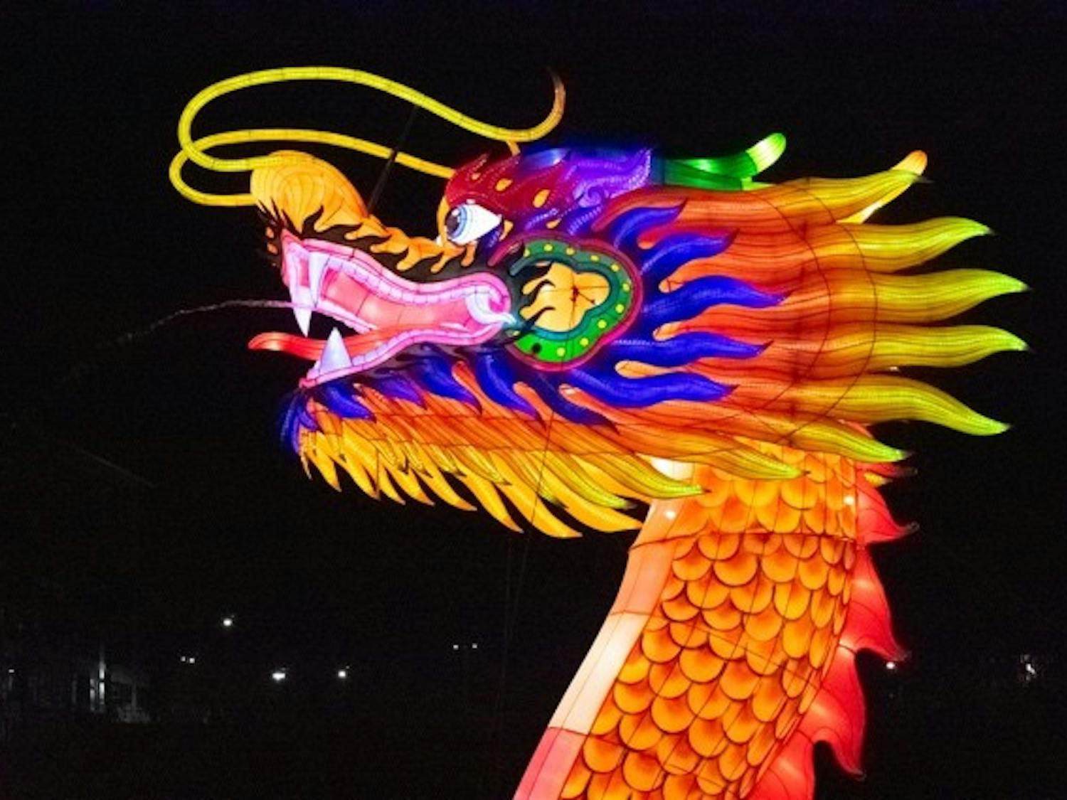 A lighted dragon stands at the NC Chinese Lantern Festival on Saturday, Jan. 8, 2022, at the Koka Booth Amphitheatre in Raleigh, NC. 