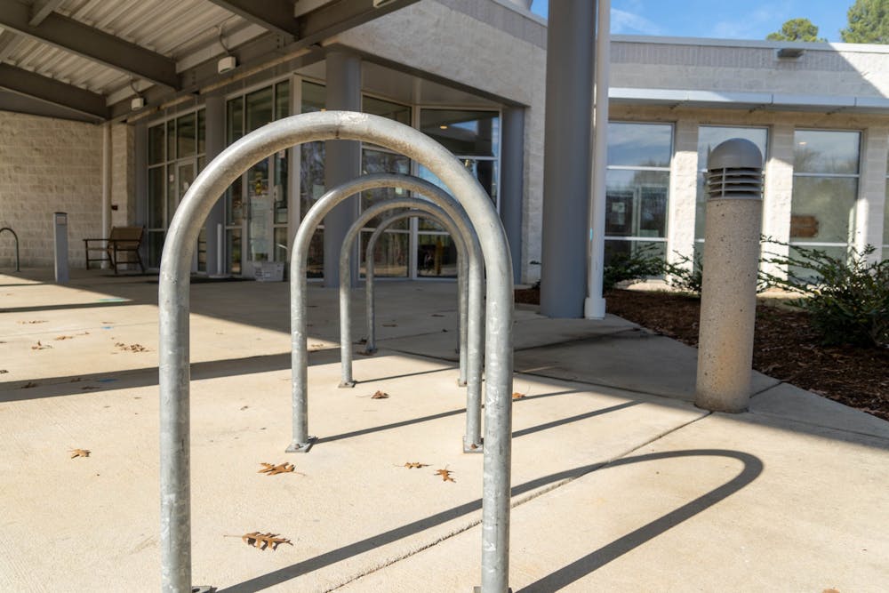 An initiative by Chapel Hill Community Arts and Culture plans for artists to paint bike racks in the area, such as this bike rack in front of the Homestead Aquatic Center pictured on Saturday, Feb. 26, 2022.