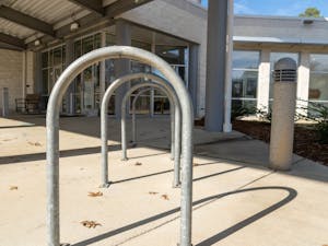 An initiative by Chapel Hill Community Arts and Culture plans for artists to paint bike racks in the area, such as this bike rack in front of the Homestead Aquatic Center pictured on Saturday, Feb. 26, 2022.