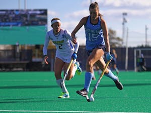 North Carolina field hockey's Malin Evert advances the ball against Delaware in the 2016 NCAA title game.