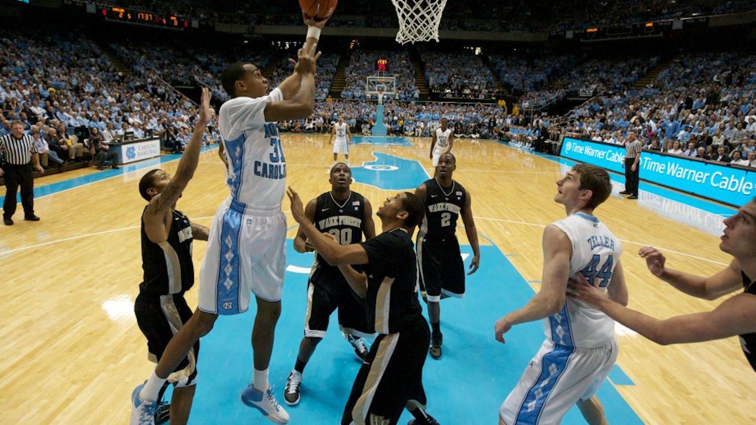 John Henson (31) goes up for a shot over the Wake Forest defense.