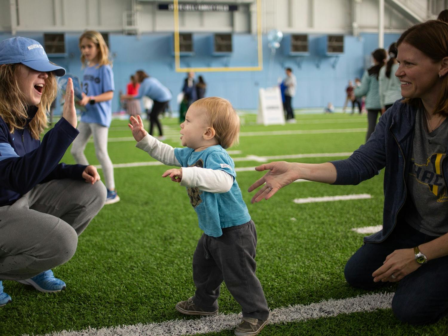 On Sunday, over 1200 people came to UNC's indoor practice facility to participate in National Girls and Women in Sports Day, with all 15 women's varsity teams hosting mini-clinics to allow participants from pre-k through 8th grade to try out new sports.&nbsp;