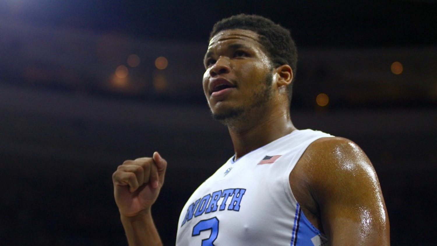 Kennedy Meeks (3) celebrates a call made in UNC's favor during the second half.