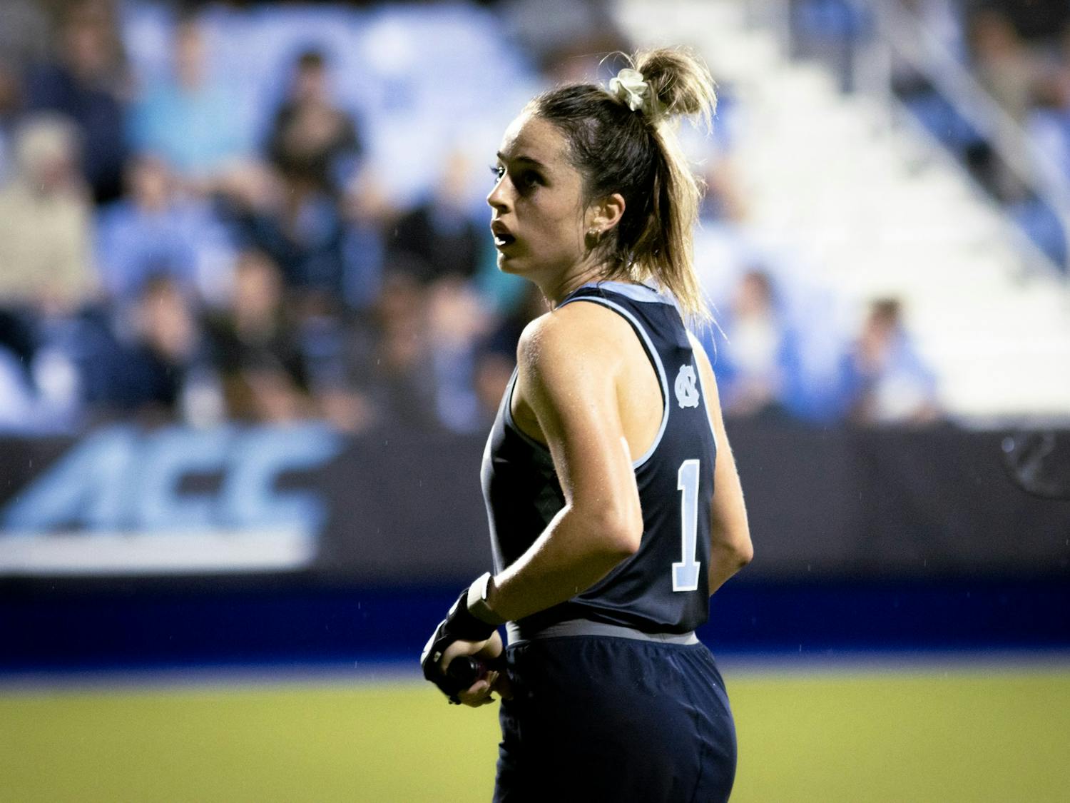 UNC senior forward Erin Matson (1) takes a breath between plays during the third quarter of the Tar Heels' Oct. 8 home game against the Duke Blue Devils. UNC won 4-1.