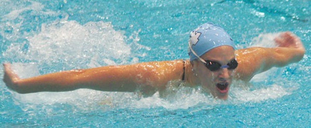 Laura Ruscoe swims in the women 200 butterfly Saturday at Koury Natatorium to finish eighth. DTH/Alyssa Champion