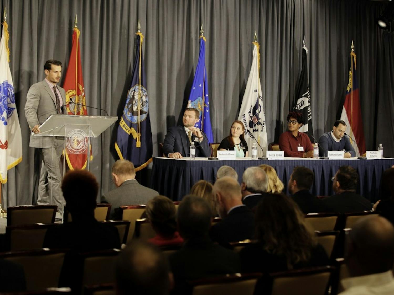 Student veterans spoke on a panel as part of the summit Monday. Photo courtesy of Josh Ellis, spokesperson for UNC system. 