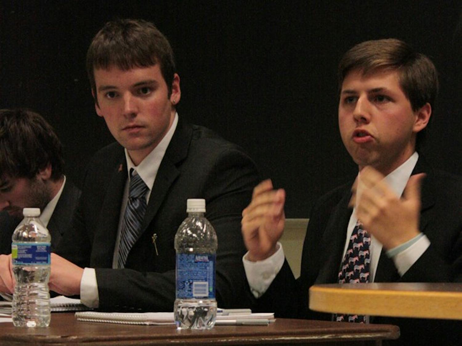 The Young Republicans and Democrats held a political debate in Bingham Hall. 