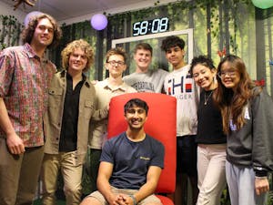 Leaders of Chapel Thrill Escapes pose for a photo inside of the escape room on Jan. 29, 2023. It is the first student-run, student-built escape room at UNC-Chapel Hill.
