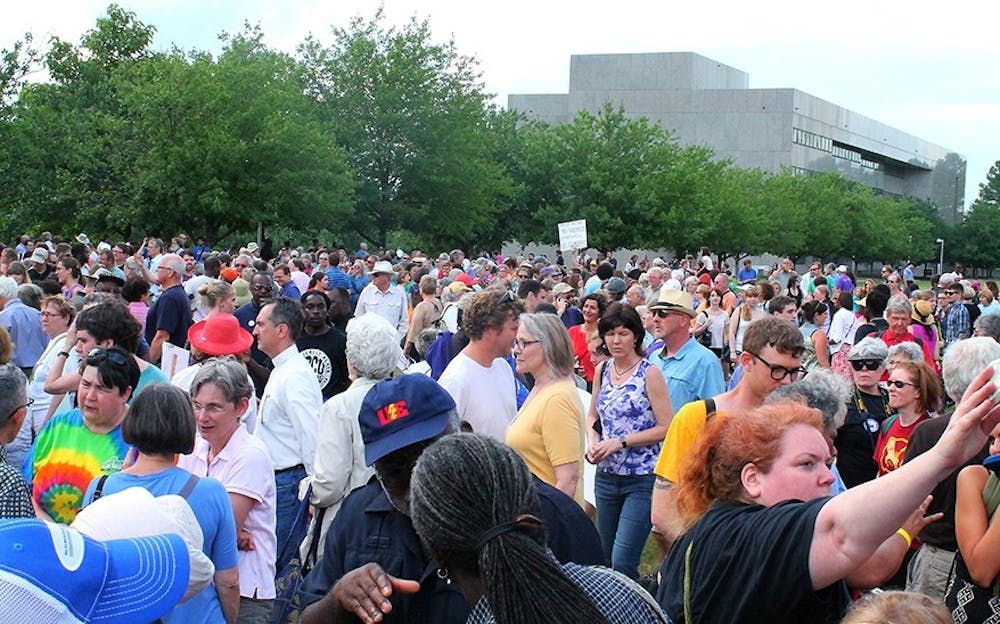 More than 1,000 people turned out at the N.C. General Assembly for the fifth "Moral Monday" protest earlier this week. The pre-protest rally took place in the late afternoon on the lawn behind the legislative building.