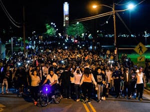 Protestors crowd the streets by North Carolina Agricultural and Technical State University in reaction to the fatal police shooting in Charlotte. Photo courtesy of Anton Sanders.&nbsp;