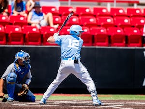 UNC first-year outfielder Will Stewart (12) gets ready to bat at the NCAA tournament game against UCLA on Sunday June 6, 2021 in Lubbock, TX. The Tar Heels lost 2-12. Photo courtesy of Elise Bressler. 