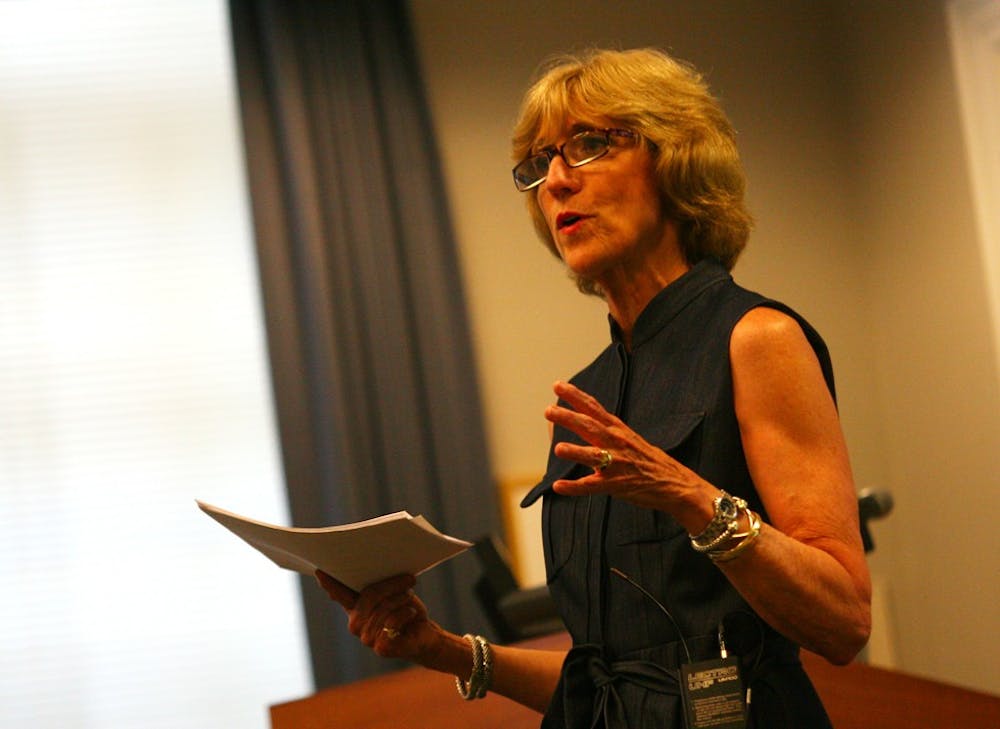 	<p>Susan King speaks during a visit to <span class="caps">UNC</span>. King, the final candidate to be interviewed for the position of dean of the School of Journalism and Mass Communication, visited the University for the second time on July 1. </p>