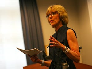 	Susan King speaks during a visit to UNC. King, the final candidate to be interviewed for the position of dean of the School of Journalism and Mass Communication, visited the University for the second time on July 1. 