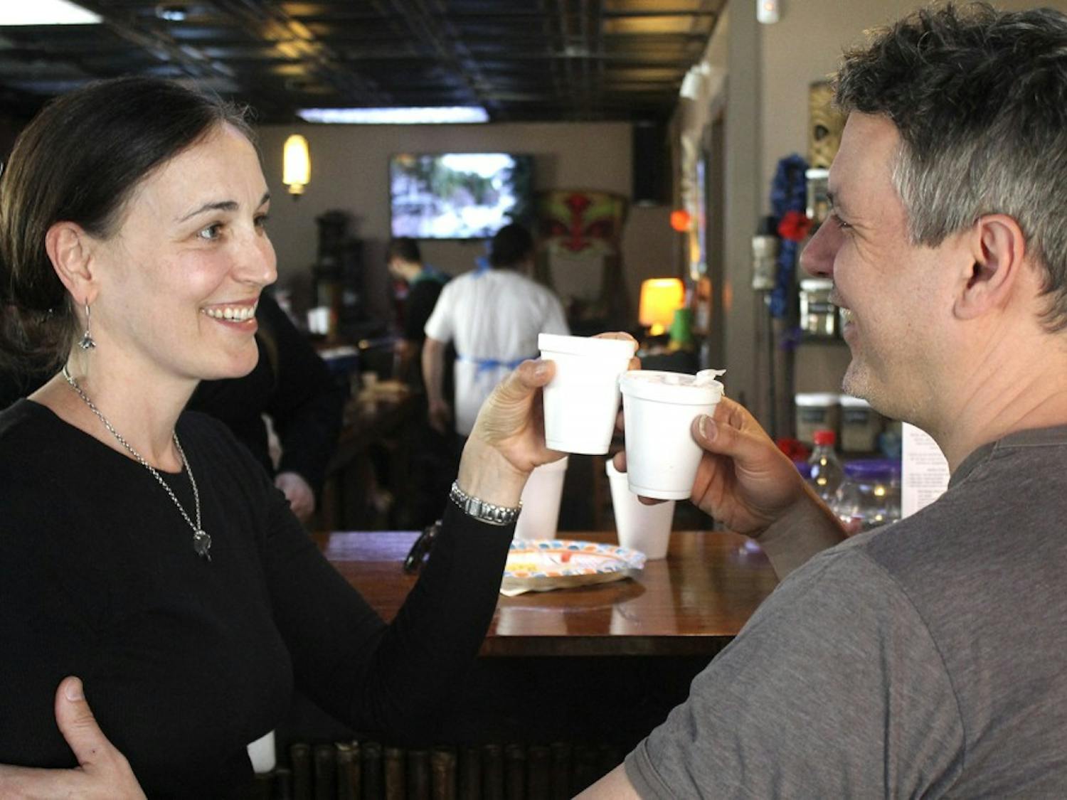 Mandi and Jamie McMenamy celebrated the anniversary of Krave Kava Bar's opening on E. Main St. in Carrboro  on Sat. April 2