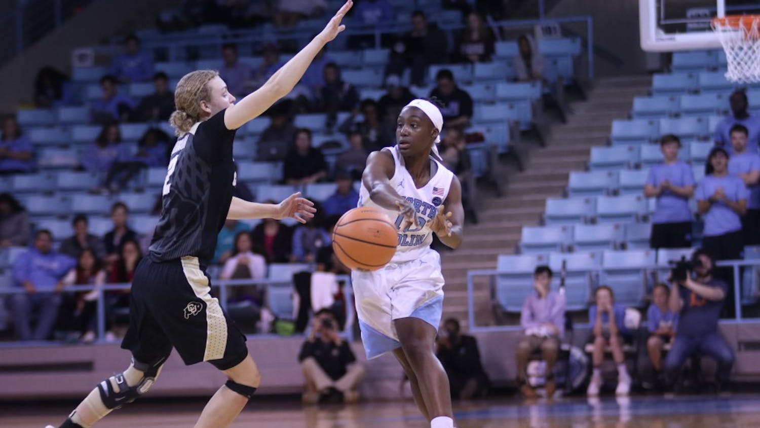 Guard Jamie Cherry (10) passes the ball during a game against Colorado on Sunday afternoon in Carmichael Arena.