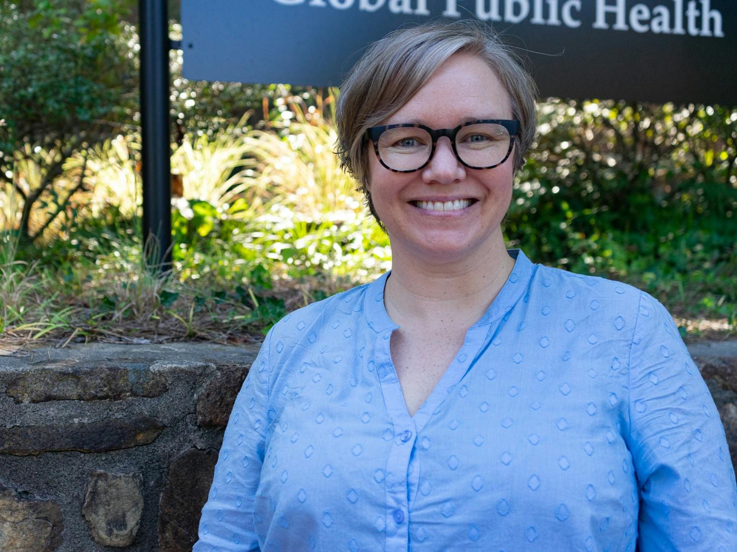 Associate Professor, Caroline Thompson, poses in front of Gillings School of Public Health on Thursday, Sept. 22. Thompson recently received a grant to study ovarian cancer diagnosis.