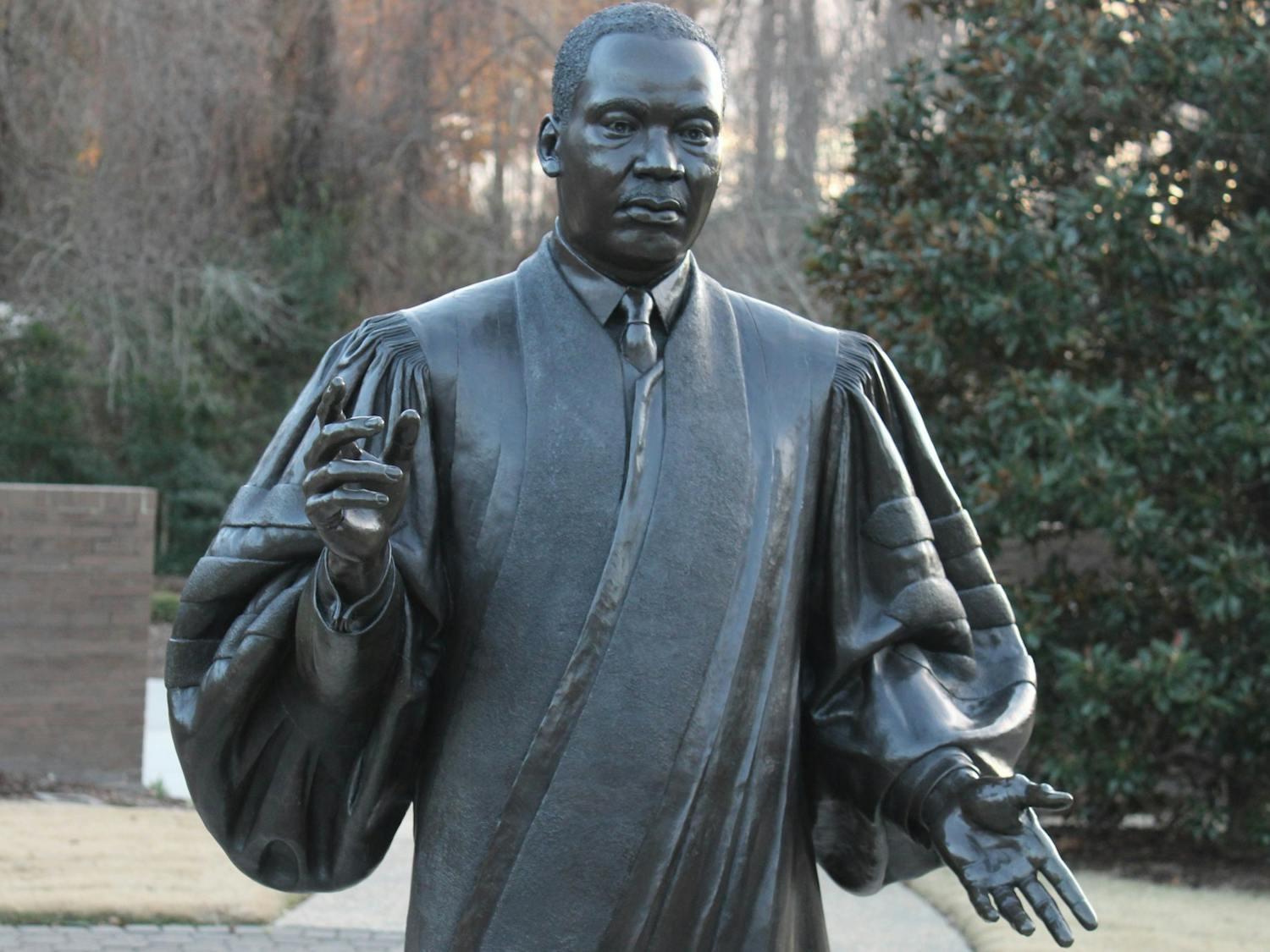 The Dr. Marin Luther King Jr. memorial statue stands at the Dr. Martin Luther King Jr. Memorial Gardens in Raleigh, NC on Feb 6, 2022.