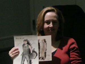 Set designer Jan Chambers, Costume designer Claire Fleming (?), and Director Mike Donahue show costume designs for Henry IV