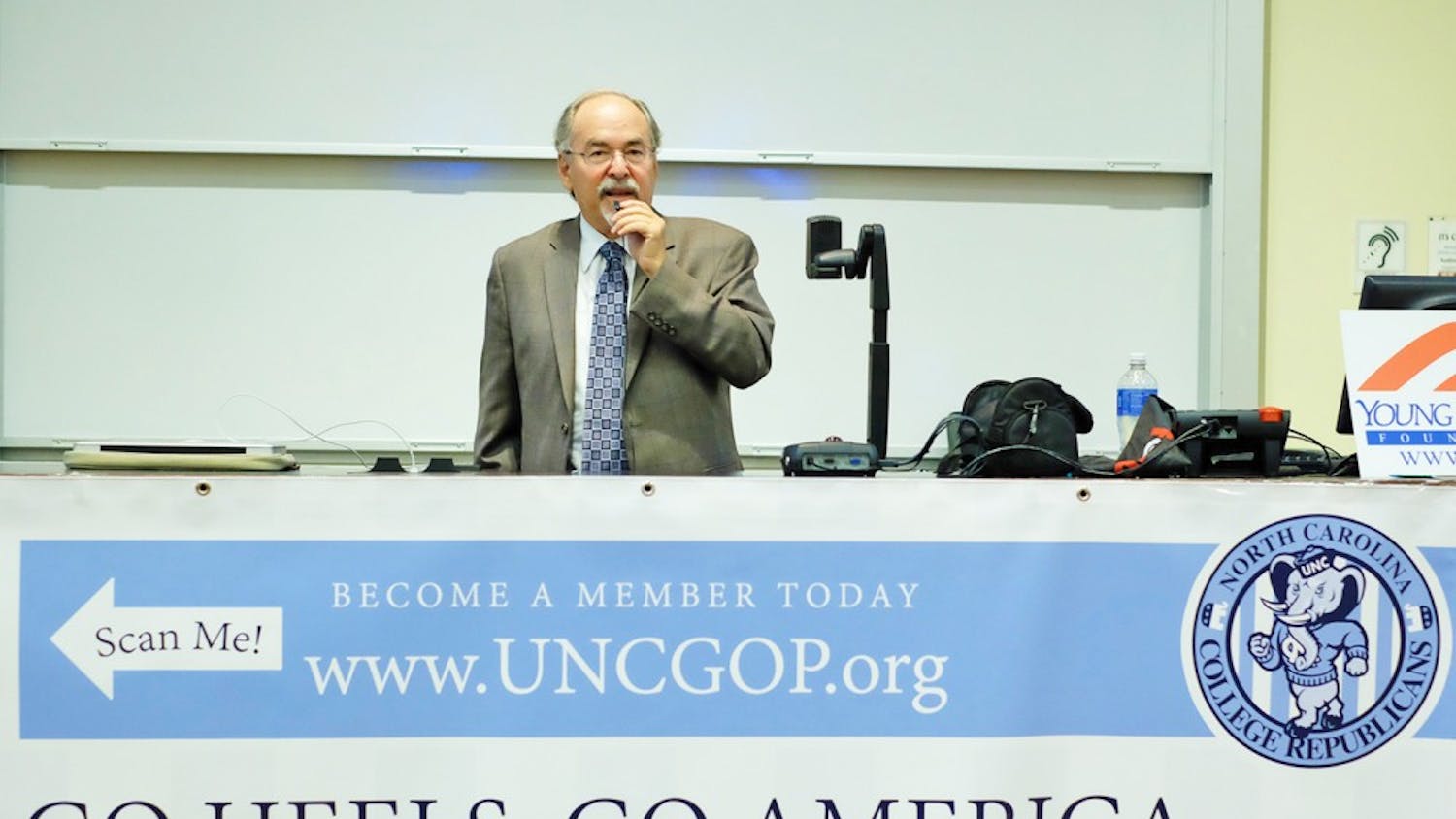 The UNC College Republicans hosted David Horowitz, who spoke on the Israeli-Palestinian conflict and anti-semitism, Monday night in Carroll Hall.
