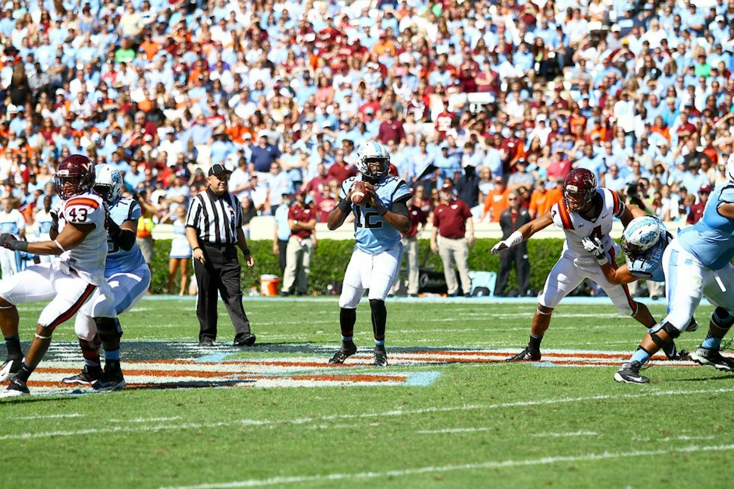 Marquise Williams looks for a receiver down the field during Saturday's 34-17 loss against Virginia Tech.