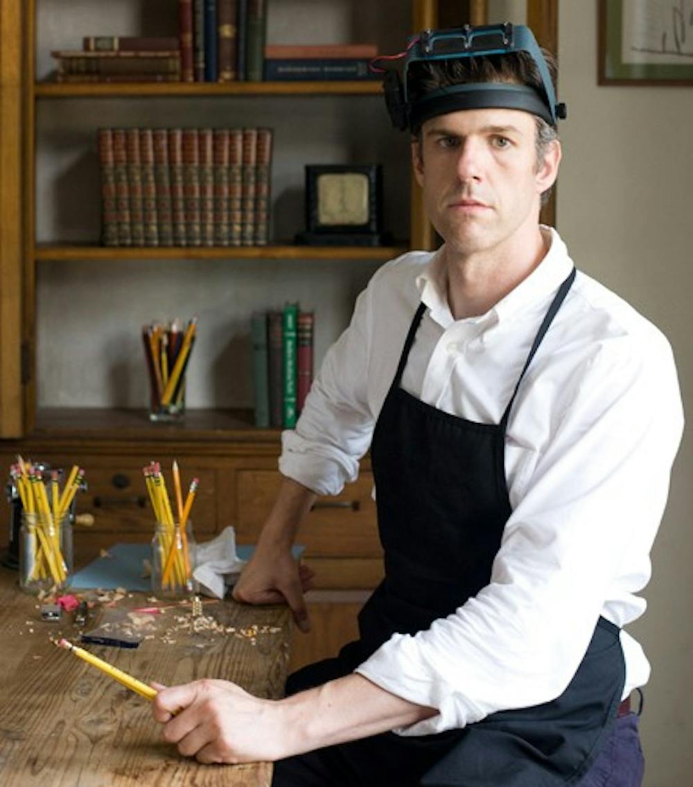 	David Rees is a manual pencil sharpener and former political cartoonist.  Rees started Artisanal Pencil Sharpening two years ago.  Photo courtesy of Meredith Huerer. 