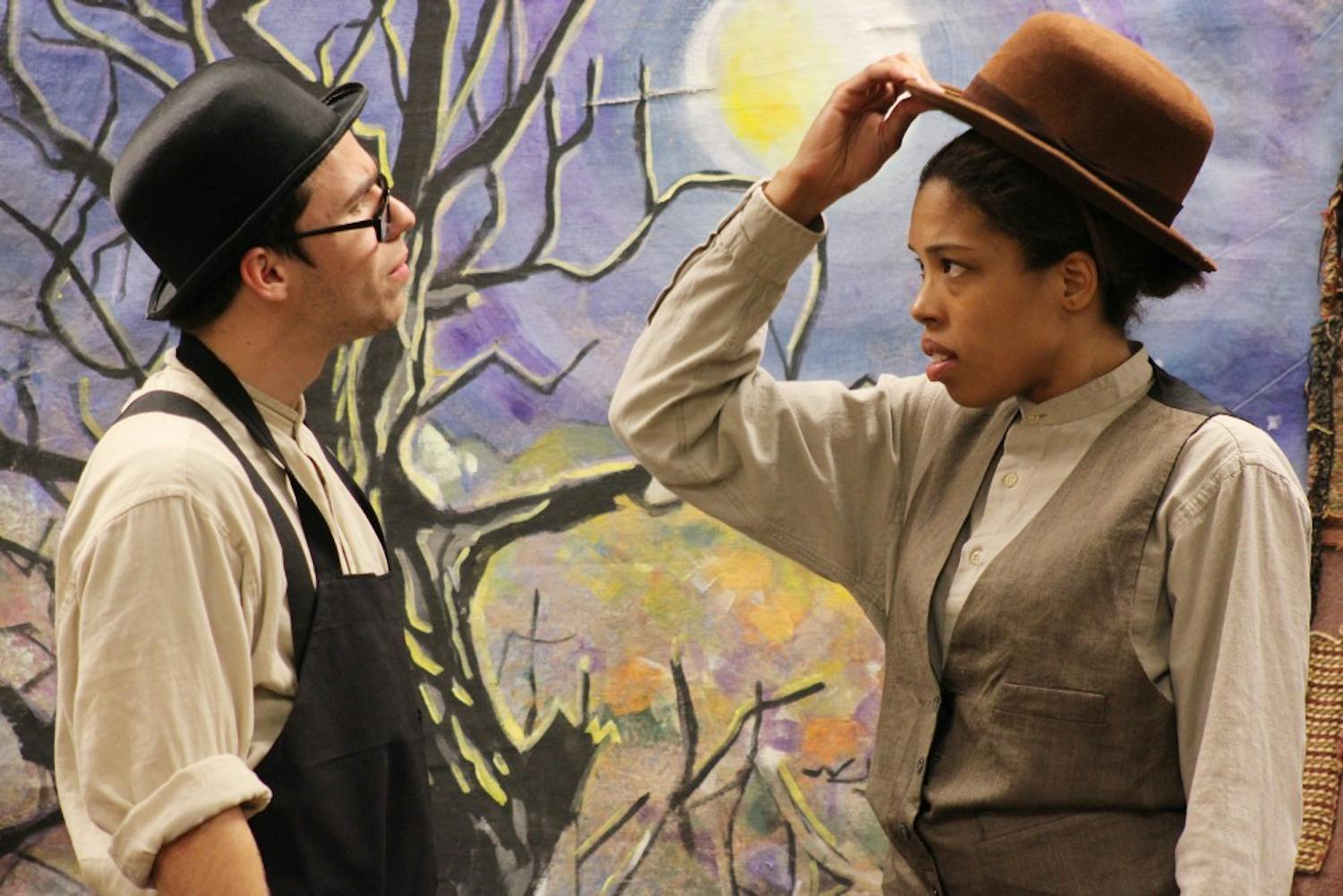 Bright Star theatre presents "Heroes of the Underground Railroad" at the main Orange County Library in Hillsborough at 6:00 p.m. Thursday evening. Kaurie Tubman (left) and Travis Emery (right) performed all roles in the play.