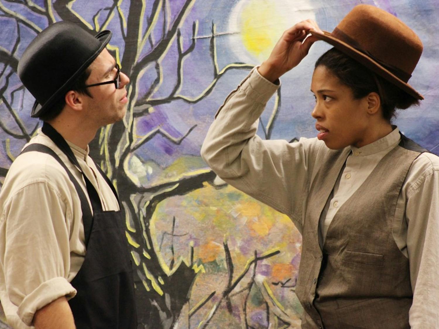 Bright Star theatre presents "Heroes of the Underground Railroad" at the main Orange County Library in Hillsborough at 6:00 p.m. Thursday evening. Kaurie Tubman (left) and Travis Emery (right) performed all roles in the play.