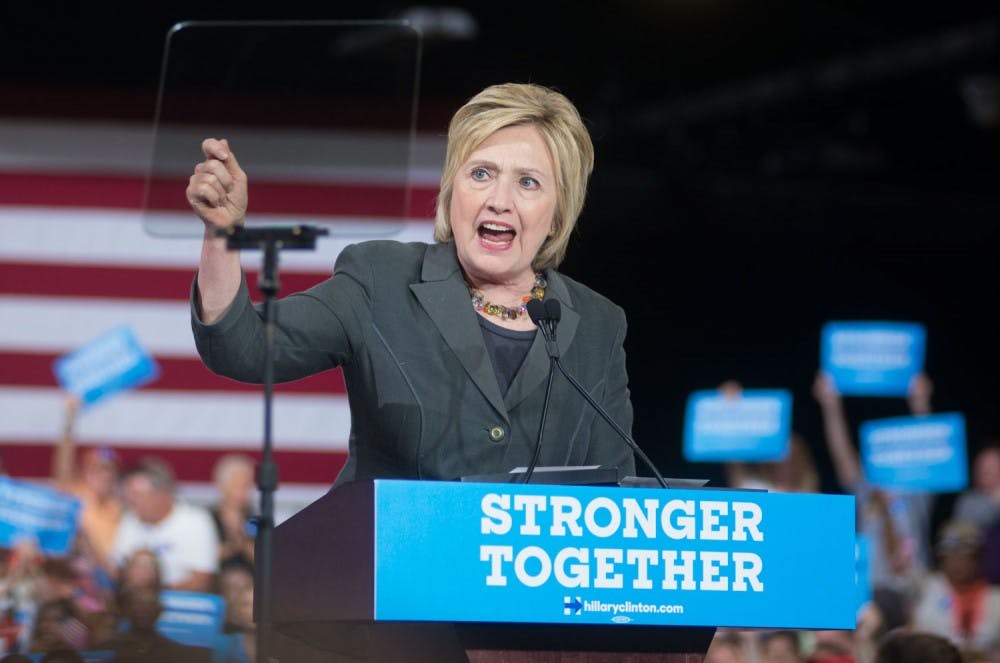 Presumptive Democratic Presidential Nominee Hillary Clinton spoke in the North Carolina State Fair Grounds Exhibition Center on Wednesday, June 22.