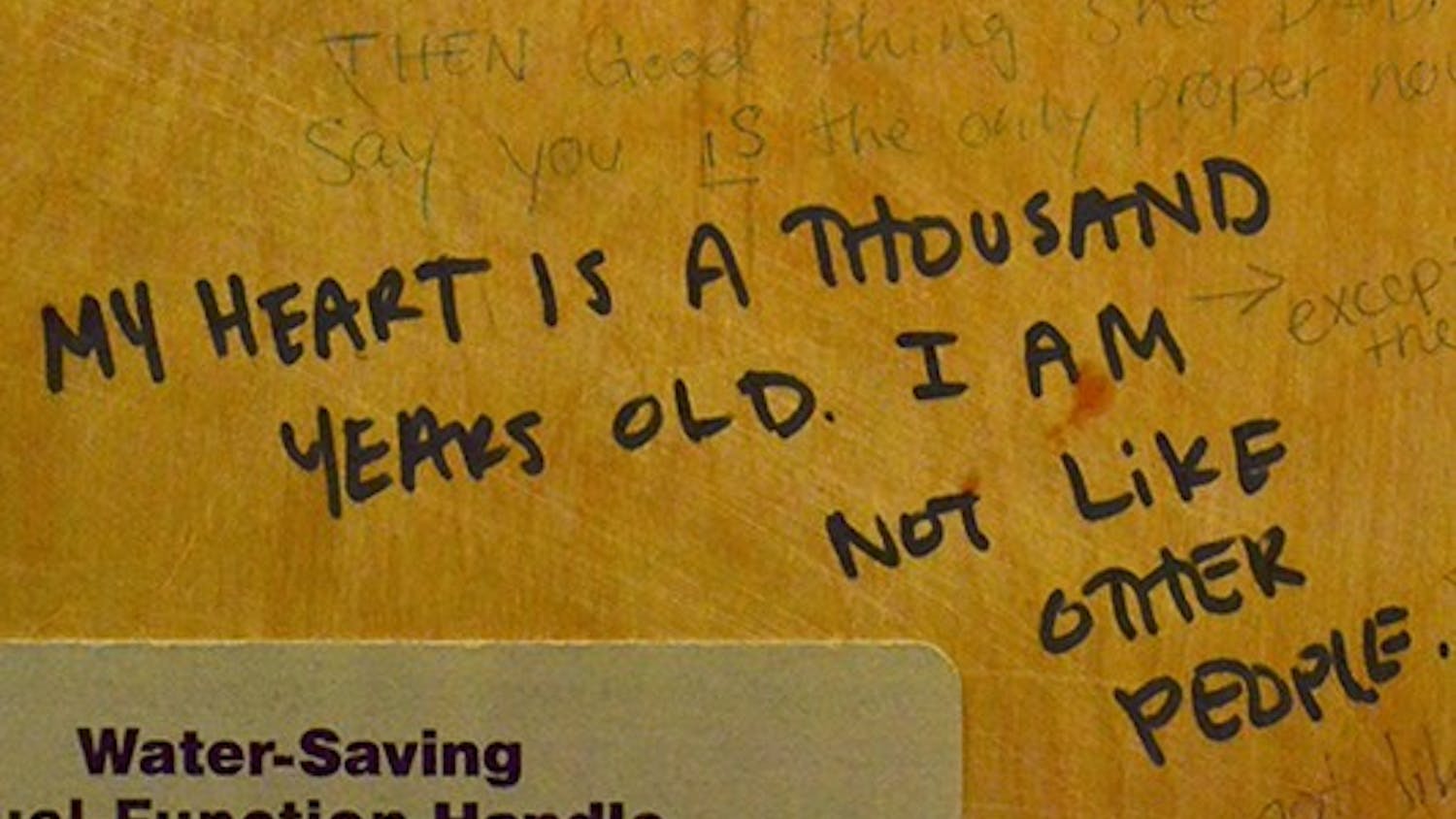 Across campus, graffiti can be found tucked away in public places. Dey Hall's fourth floor bathroom has an especially decorated stall, complete with quotes, personal statements, and drawn-out discussions.