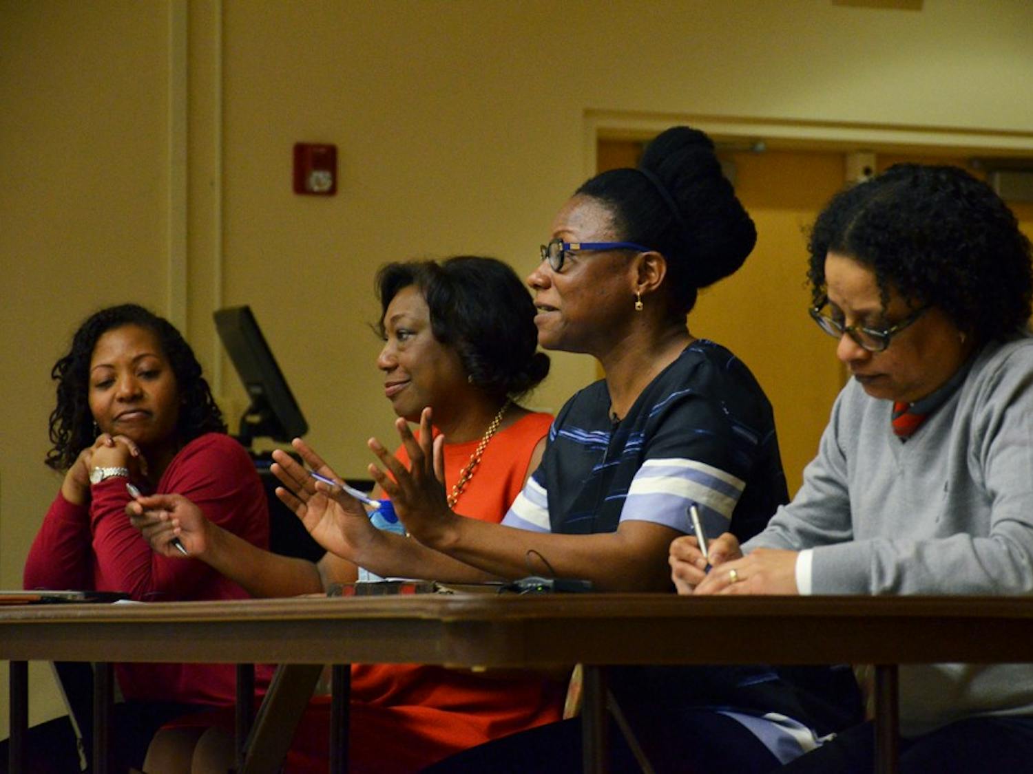 Moderator Kia Caldwell (African, African American, and Diaspora Studies, UNC-CH), along with panelists Pat Parker (Communication, UNC-CH), Keisha-Khan Perry (Africana Studies, Brown), and Sharon Holland (American Studies, UNC-CH) discuss Black Feminism at a colloquium on February 7, 2017.&nbsp;