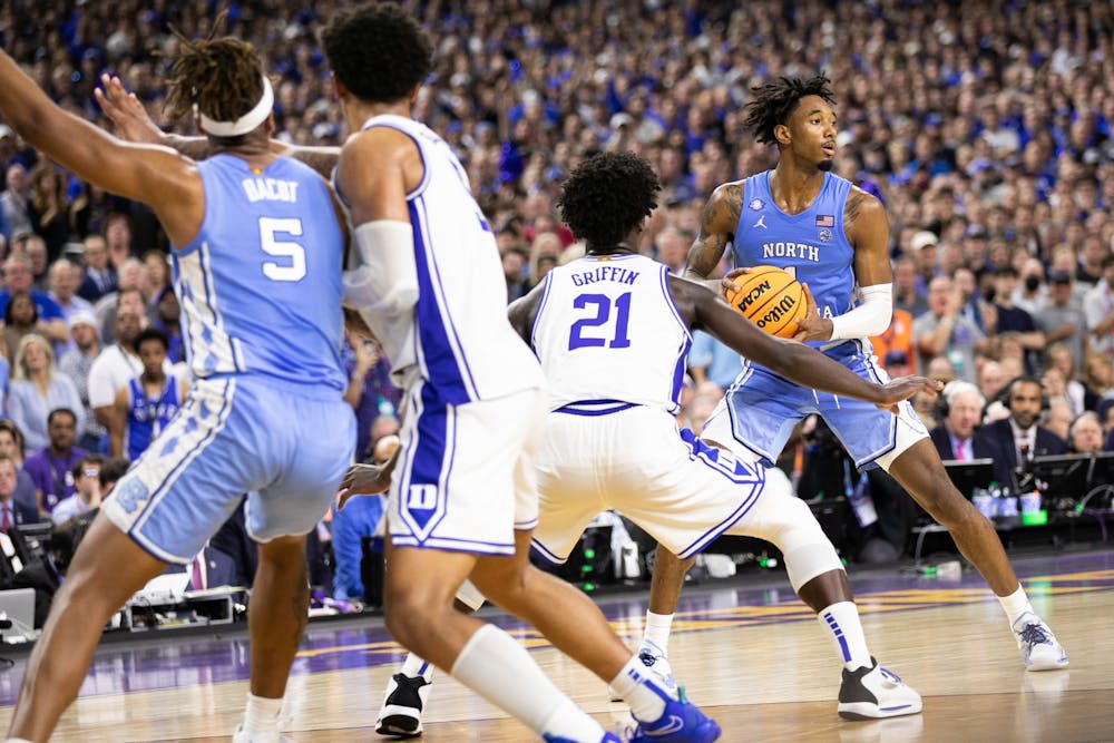 UNC senior forward Leaky Black (1) looks for an open shot during the Final Four of the NCAA Tournament against Duke in New Orleans on Saturday, April 2, 2022. UNC won 81-77.
