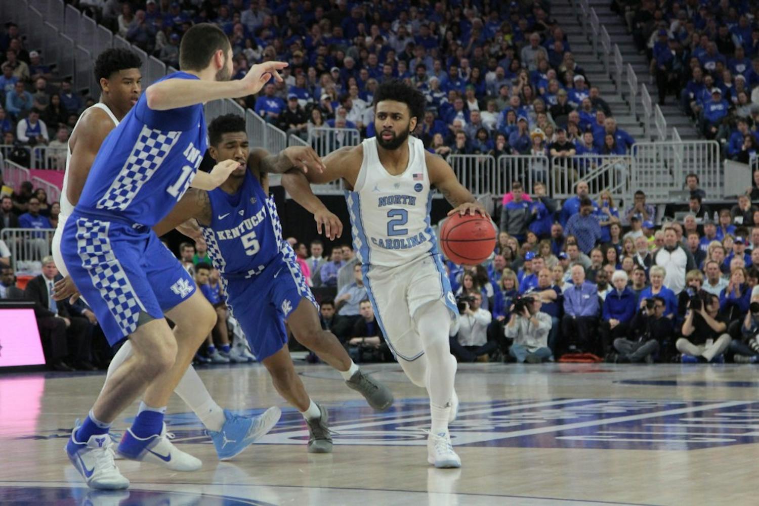 UNC guard Joel Berry (2) drives toward the basket against Kentucky at the CBS Sports Classic on Saturday.