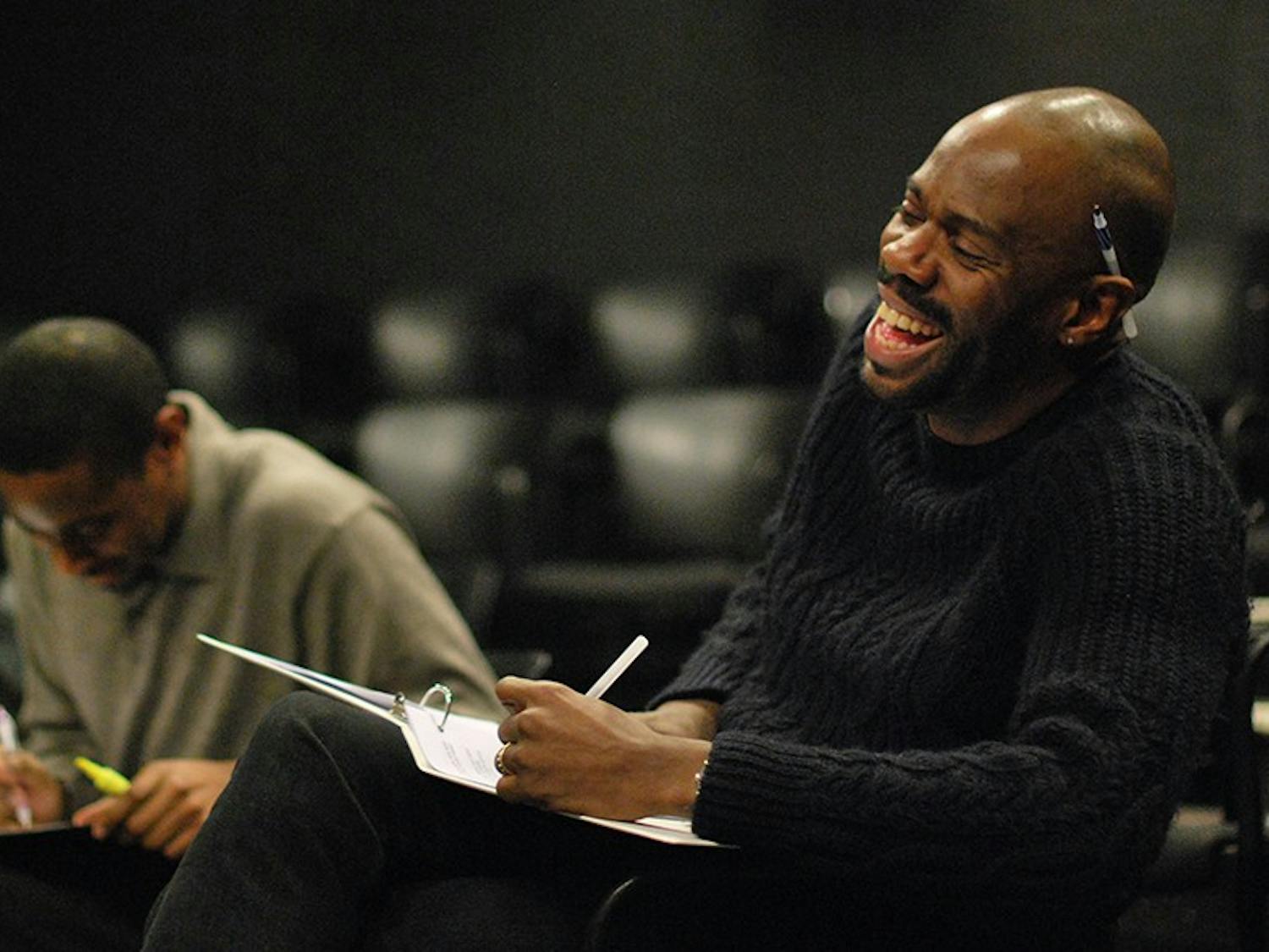 Alphonse Nicholson and Arthur French rehearse their roles as Gabriel and St. Peter in Colman Domingo's "The Mission of a Saint" on Thursday afternoon. "I can understand being young and free, but when someone comes and shows you what you have you can grow and your perspective can change," said Nicholson of his relation to his character. 
