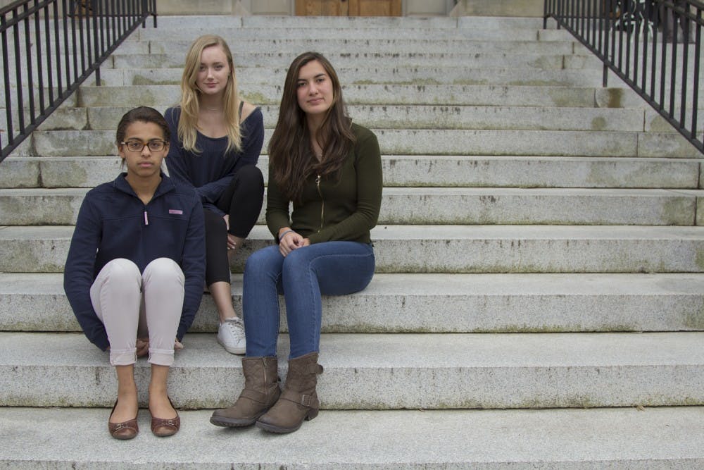 First-years Delainey Kirkwood (left), Charlotte Smith (middle), and Monica Mussack (right) are international students who attend UNC.