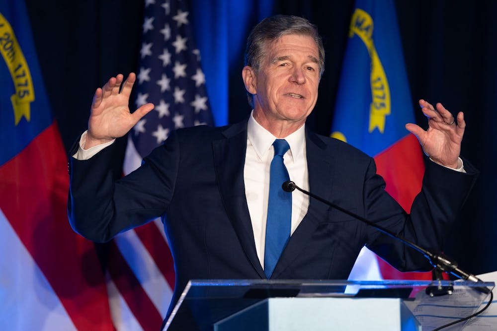 <p>North Carolina Gov. Roy Cooper speaks at a campaign event on Sunday, May 17, 2022.</p>
<p>Photo courtesy of Sean Rayford/Getty Images/TNS.</p>