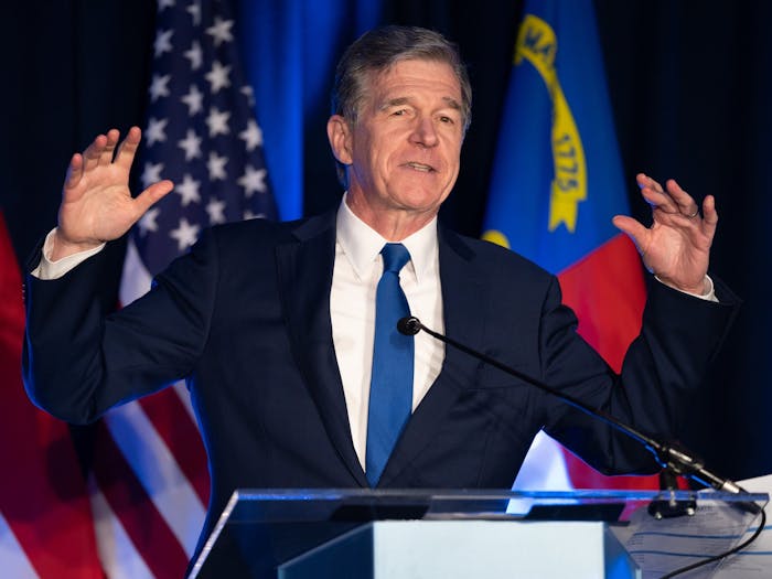 North Carolina Gov. Roy Cooper speaks at a campaign event on Sunday, May 17, 2022.
Photo courtesy of Sean Rayford/Getty Images/TNS.