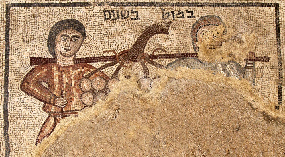 <p>A team of UNC archeologists uncovered this mosaic in Galilee this summer. Photo courtesy of Jim Haberman.</p>