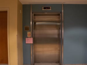 A broken elevator in Taylor Hall is pictured on Monday, Jan. 30, 2023.