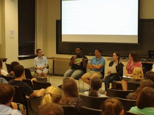Dominique Brodie speaks about Charlottesville and Silent Sam in Gardner Hall as part of a panel hosted by the UNC Young Democrats Wednesday evening.