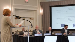 Mimi Chapman, chairperson of the UNC faculty, speaks in front of members of the UNC Board of Trustees on Wednesday, March 22, 2023. She emphasized the concerns of faculty regarding the development of the School of Civic Life and Leadership.