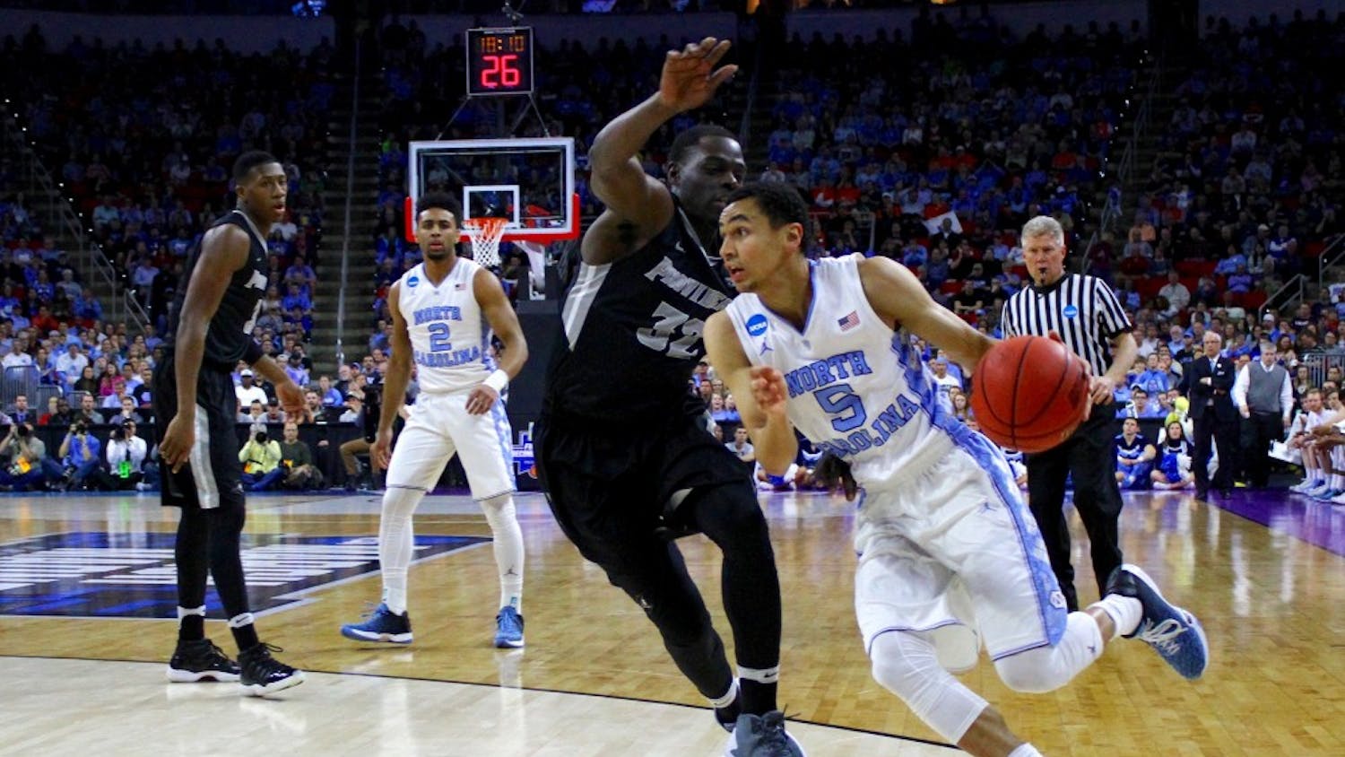 Marcus Paige drives towards the basket. Paige scored 12 points on Saturday night.