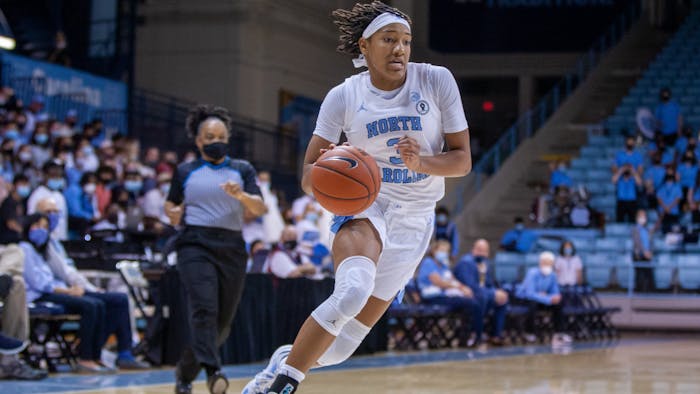 Sophomore guard Kennedy Todd-Williams (3) prepares to shoot at the game against NC A&T on Nov. 9 at Carmichael Arena. UNC won 92-47.