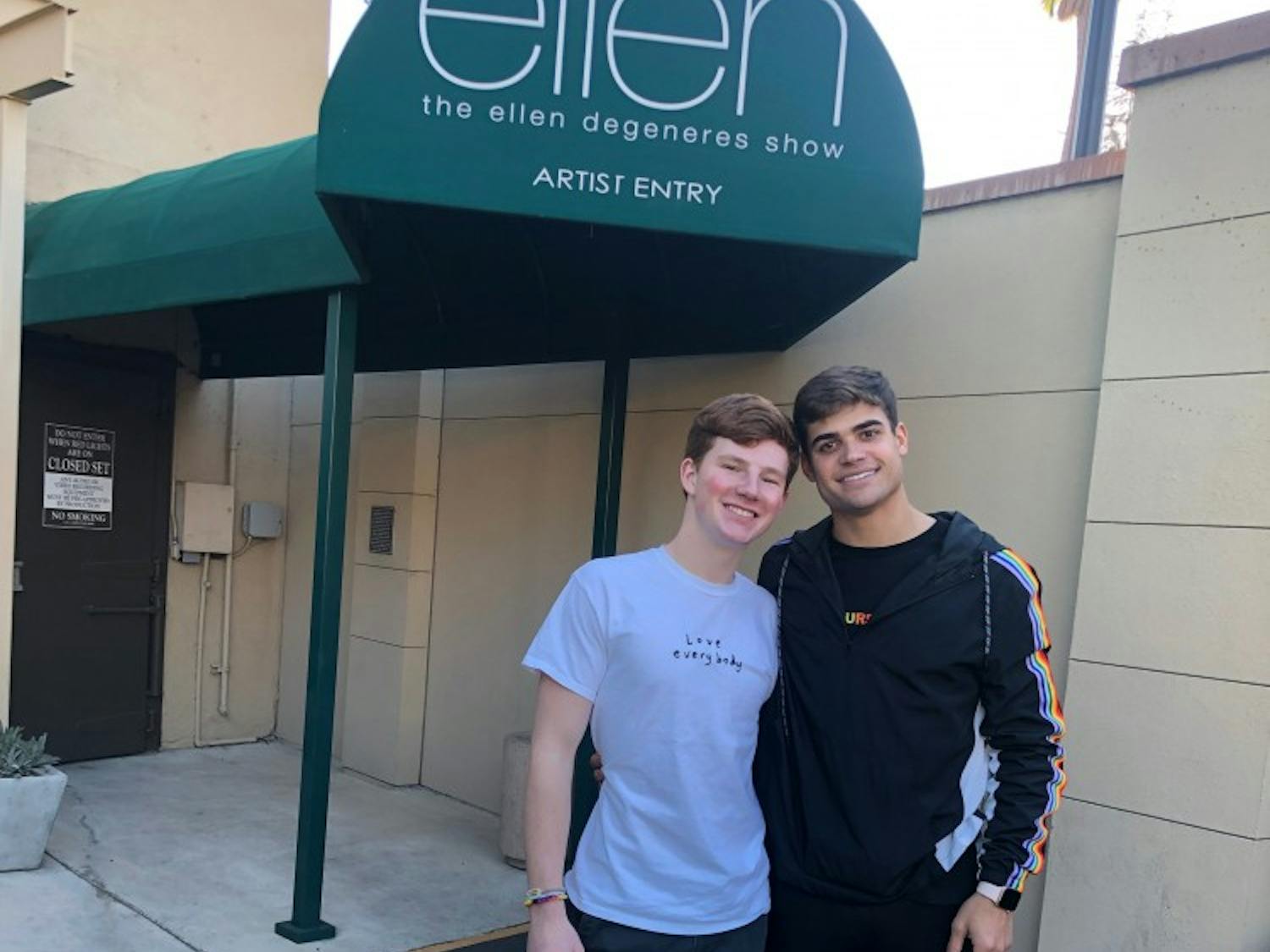 Hunter Sigmund (left) with boyfriend Jake Bain (right) at The Ellen Show. Contributed by Sigmund.