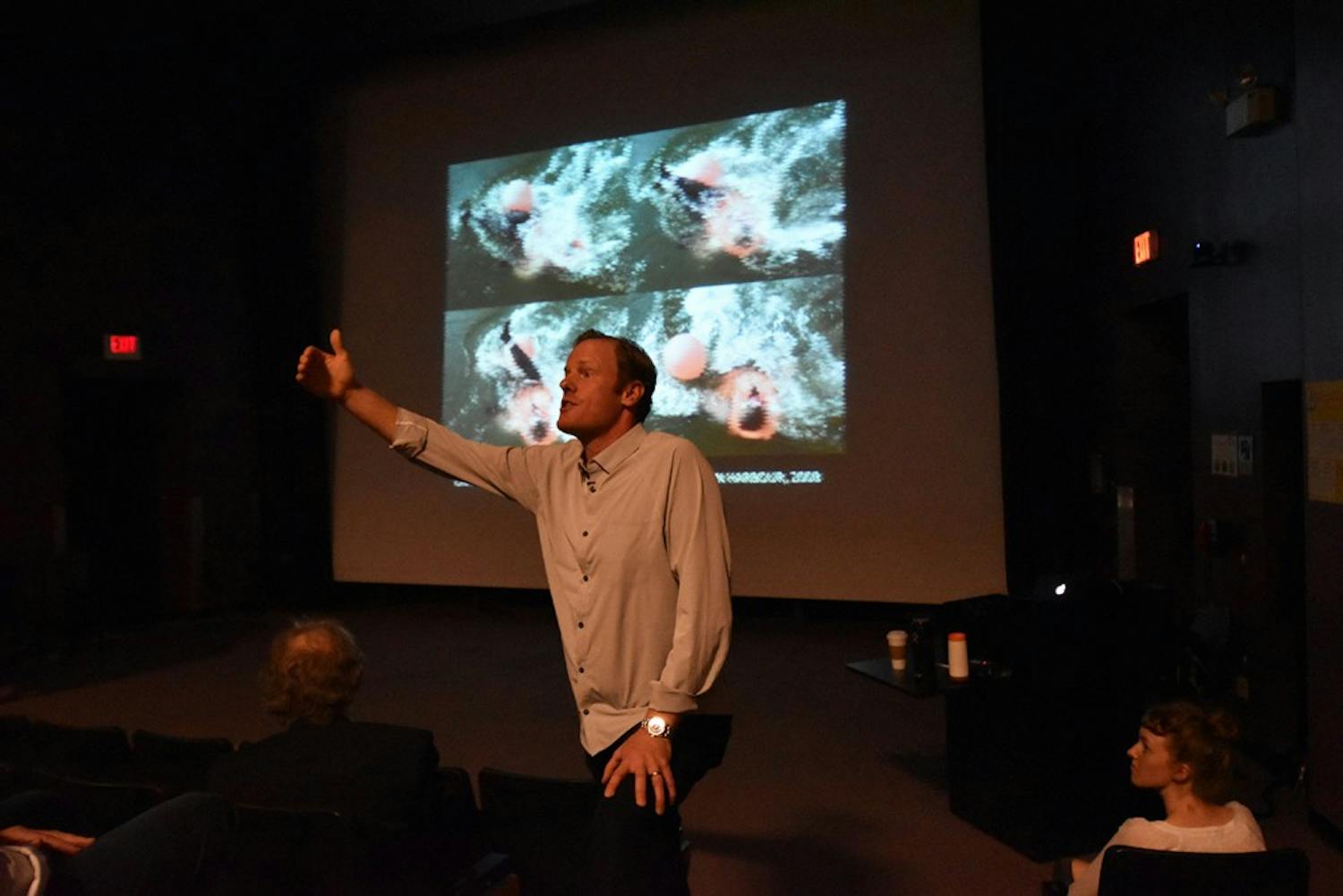 Craig Smith lectures students on Tuesday evening at Hanes Art Center.