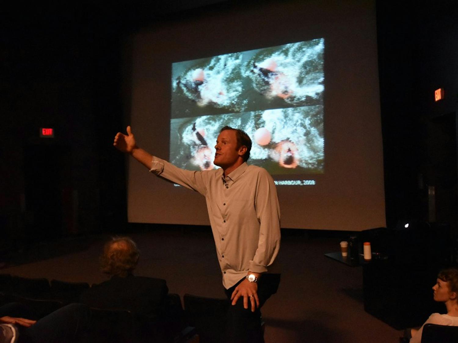 Craig Smith lectures students on Tuesday evening at Hanes Art Center.